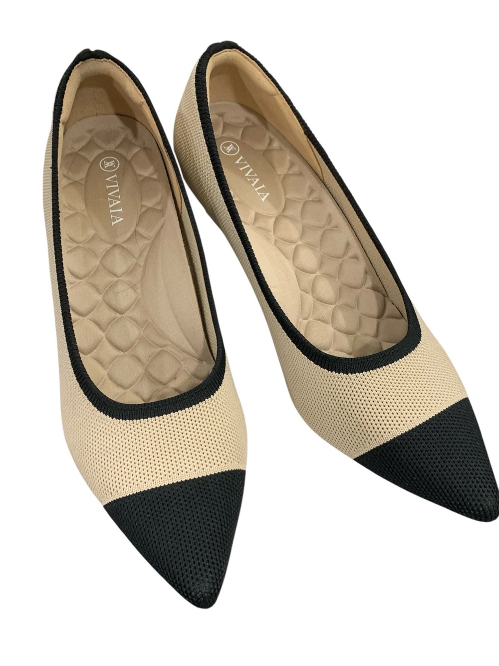 Vivaia Aria Black and Cream Wedge Heel Shoes size 39 EU
